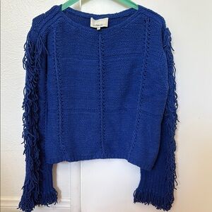 Blue Sweater with Fringe Details